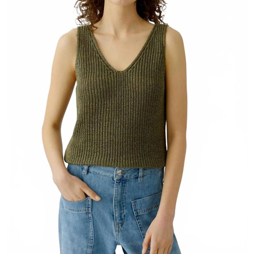 NEW OUI knit tank in green garden